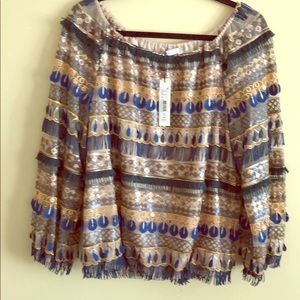 ALICE & OLIVIA Sequin Shirt - Off the Shoulder